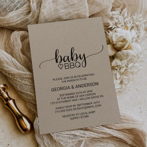 Rustic Kraft Calligraphy Baby BBQ #babybbq #rusticbabyq #calligraphygenderneutral #minimalistboyorgirl #kraftpapercouplesshower #countrycouple'sbarbecueshower #brownbabybarbeque #rusticbarncoedbabyshower #modernbabyqparty #simplek008b Co Ed Baby Shower Invitations, Co Ed Baby Shower Ideas, Coed Baby Shower Ideas, Coed Baby Shower Themes, Babyque Shower, Baby Bbq, Coed Baby Shower Invitations, Bbq Baby Shower Invitations, Baby Q Shower