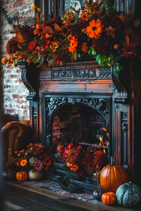 Get in the Halloween spirit with our collection of Halloween-themed fireplaces! Perfect for adding a touch of spookiness and a warm glow to your home this October. Whether you're hosting a party, enjoying a movie night, or just curling up with a book, these fireplaces create an inviting atmosphere. From creepy designs to elegant autumn vibes, discover how to make your space cozy and festive. Explore stylish options that compliment your décor and bring on the fall season in style with the perfect spooky accent! Goth Fall Decor, Space Heater Fireplace, Halloween Fireplace, Black Candle Holders, Balcony Bar, Porch Windows, Halloween Mantel, Backyard Balcony, Goth Home