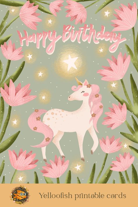 Unicorn printable card, baby girl unicorn birthday card, pink hair unicorn birthday card Happy Birthday Unicorn, Unicorn Happy Birthday, Unicorn Birthday Card, Greeting Card Printable, Unicorn Birthday Cards, Unicorn Card, Birthday Unicorn, Gifts Wrapping, Diy Canvas Wall Art