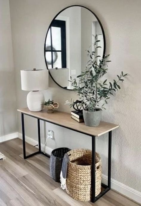 25 Small Entryway Ideas That Will Make You Look Forward To Coming Home Ikea Farmhouse, Entryway Table Decor, Decor Ikea, Hall Decor, Home Entrance Decor, Apartment Decor Inspiration, Decor Home Living Room, Living Room Decor Apartment, Living Room Inspo