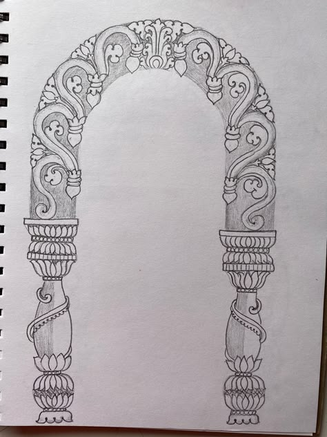 Kerala Mural Outline Sketches, Tanjore Painting Outline Sketches, Mughal Architecture Drawing, Jharokha Art, South Indian Temple Sketch, Mukut Design, Kailash Temple Ellora Sketches, Tanjore Art, Wall Paint Patterns