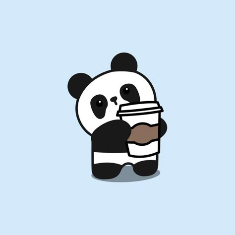 Panda Illustration Cute, Coffee Cute Drawing, Panda Cute Aesthetic, Panda Cute Drawing, Panda Cartoon Cute, Cute Panda Illustration, Bonnie And Clyde Tattoo, Panda Aesthetic, Sleepy Panda