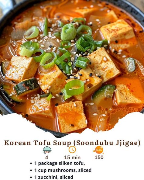 Recipestep | Korean Tofu Soup (Soondubu Jjigae) | Facebook Bcd Tofu Soup Recipe, 400 Calorie Lunches, Soondubu Jjigae, Tofu Soup, Japanese Soup, Silken Tofu, Soup Broth, Amish Recipes, Korean Food