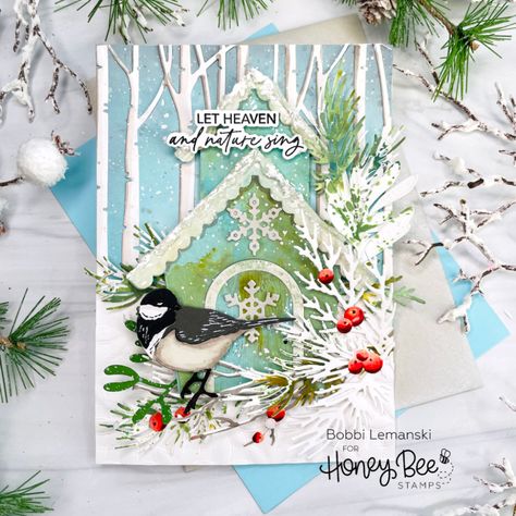 Let Nature Sing Card and Gift Tag | Bobbi Hart♡Design Winter Greenery, Winter Birds, Bee Creative, Honey Bee Stamps, Christmas Blessings, Bee Cards, Winter Bird, Paper Craft Supplies, Bird Cards