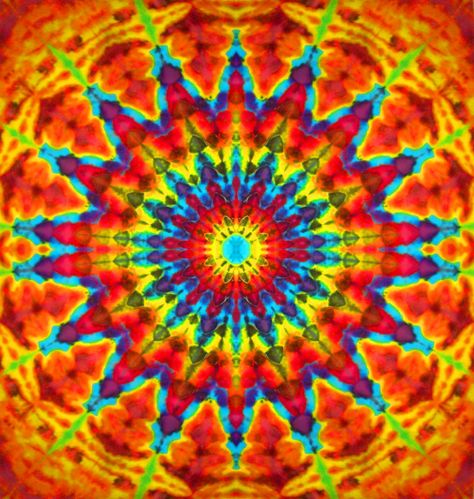 16 Point Rainbow on Fire♥ Trippy Background, Sublimination Ideas, Kaleidoscope Effect Photography, Kaleidoscope Photos, Tie Dye Sheets, Giant Kaleidoscope, Visual Stim, Trippy Backgrounds, Tie Dye Tapestry