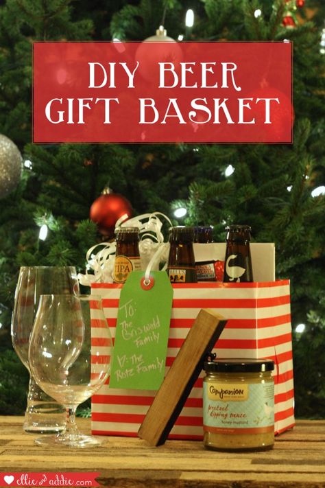 Hoppy Holidays - DIY Beer Gift Basket | Ellie And Addie Beer Bucket Ideas Gift Baskets, Beer Gift Basket Ideas, Diy Beer Gifts, Beer Gift Basket, Beer Gifts Basket, Beer Basket, Bucket Ideas, Diy Beer, Christmas Beer