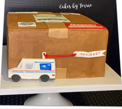 Parcel box cake Post Office Retirement, Retirement Cake, Parcel Box, Design Competitions, Thinking Outside The Box, Box Cake, Cake Creations, Cardboard Box, Celebration Of Life