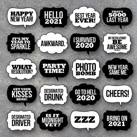 New Year's Eve Talk Bubbles Photo Booth Props Collection – Printable Speech Bubbles – Black Bubble Photo, Talk Bubble, I Need A Nap, Thanksgiving Photos, Photo Booth Sign, Diy Party Ideas, White Backgrounds, Speech Bubbles, Event Stand