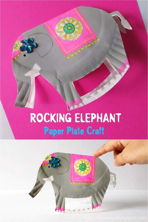 Rocking Elephant Craft for Kids #CraftforKids #KidsCraft #DIY #DIYTOYS #Animals #Elephant #Crafts Rocking Elephant, Elephant Craft, Diwali Art, Diy Toddler Toys, Diwali Activities, Plate Crafts For Kids, Circus Crafts, Paper Plate Craft, Elephant Crafts