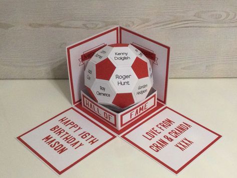 Box Gift Ideas Boyfriend Football, Soccer Presents For Boyfriend, Origami Soccer Ball, Liverpool Gifts For Him, Birthday Cards For Football Lovers, Soccer Hand Made Gifts, Crafts For Girlfriend, Liverpool Gifts, Happy 16th Birthday