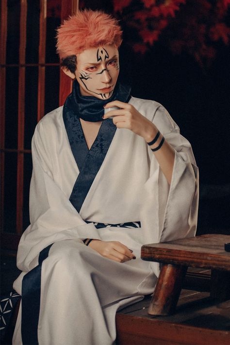 Sukuna Cosplay, Cosplay Design, Kimono Scarf, Fashion Cosplay, Cosplay Ideas Women, Male Kimono, Anime Jujutsu Kaisen, Blue Corset, Male Cosplay