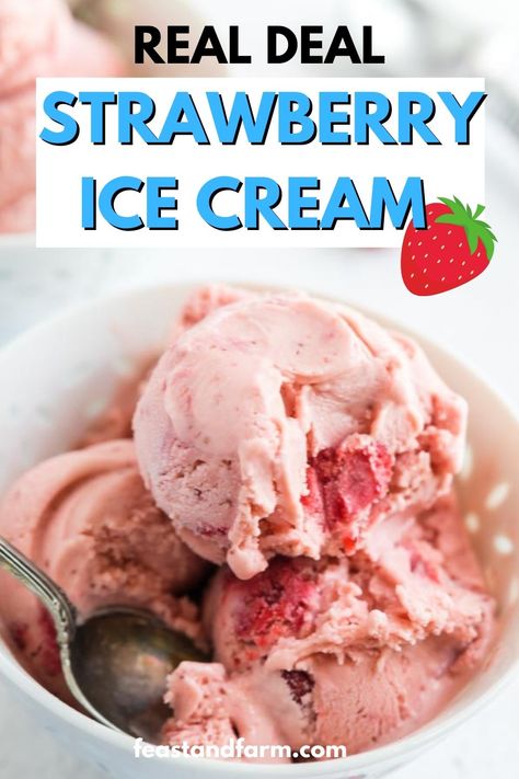 This strawberry ice cream is the real deal and for ice cream purists only! Churn it for a special occasion and you'll be so glad you did. We love this ice cream with fresh strawberries, real cream, and vanilla. Best Strawberry Ice Cream Recipe, Easy Homemade Strawberry Ice Cream, Kitchenaid Strawberry Ice Cream, Homemade Strawberry Ice Cream Recipe, Home Made Strawberry Ice Cream Recipes, Strawberry Ice Cream Recipe Machine, Homade Ice Cream Recipes, Strawberry Ice Cream Recipes, Home Made Ice Cream Recipes