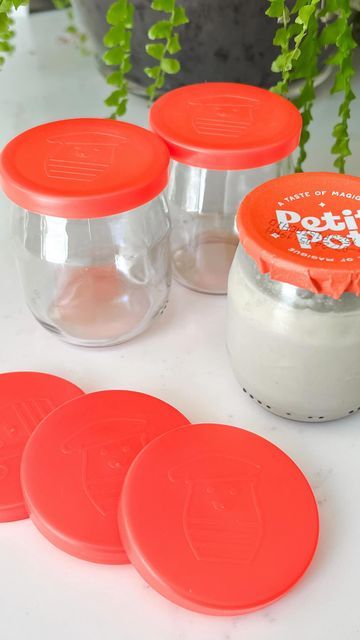 @foundationandflourish on Instagram: "This Week   Did you know that Petit Pot makes plastic lids for their glass jars? A 4 pack for $1.99 + free shipping! Their logo on the lid is too cute! I had been saving their jars because I couldn’t bear to throw them away but I also didn’t know what to do with an open jar with out a lid. Now to decide what to put in them...🤔 Any suggestions?  #homedecor #KitchenHacks #reusereducerecycle #firsthome" Too Cute, Kitchen Hacks, First Home, Glass Jars, A 4, The 4, Knowing You, Did You Know, Recycling