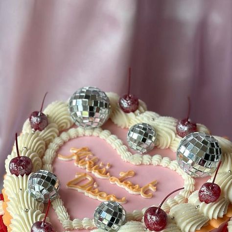 Disco Ball Cake, Mini Disco Ball, Disco Cake, 12 Cake, Disco Bachelorette, 18th Birthday Cake, Cake Inspo, Cherry Cake, Mirror Ball