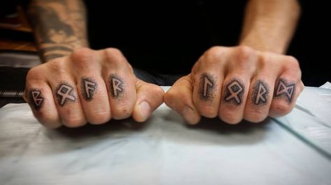 Explore Tattoo_Swede's photos on Flickr. Tattoo_Swede has uploaded 779 photos to Flickr. Finger Tattoos Men, Rune Vichinghe, Viking Rune Tattoo, Symbols Tattoos, Scandinavian Tattoo, Viking Tattoo Symbol, Rune Viking, Knuckle Tattoos, Beauty Marks