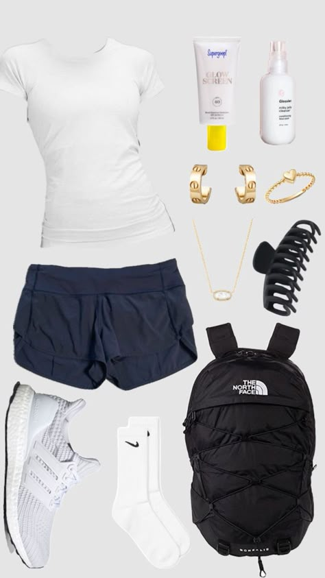 #sportswear #outfits #school Athletic Fits Aesthetic, Track Practice Outfits, Summer Sporty Outfits, Athletic Outfits For School, Lululemon Shorts Outfit, Sporty Girl Outfits, Cute Running Outfits, Athletic Outfit Ideas, Sweat Shorts Outfit