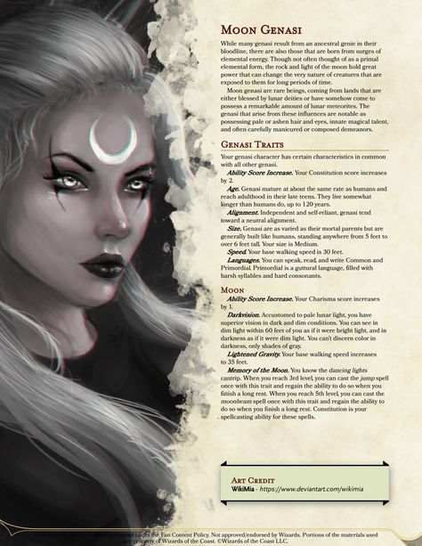 Fey'ri Dnd, Hexed Lineage Dnd, Moon Genasi, Dnd Races Homebrew, Dnd Homebrew Race, D D 5e Homebrew, Homebrew Races, Void Elf, 5e Races