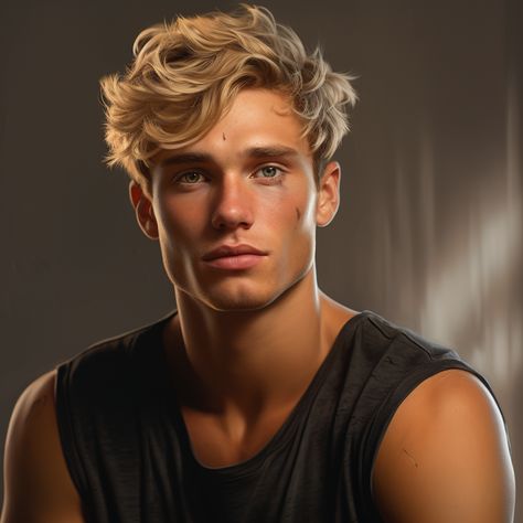 Blonde Male Models Character Inspiration, Blonde College Guy, Boy With Blonde Hair And Green Eyes, Book Character Inspiration Men, Blond Fantasy Male, Blonde Hair Brown Eyes Boy, Blond Man Art, Character Inspiration Male Blonde, Blonde Male Oc Art