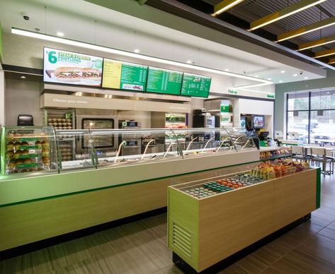 Bloxburg Subway, Bloxburg Business, Fast Food Restaurant Design, Subway Menu, Food Restaurant Design, Restaurants Interior, Bloxburg City, Subway Style, Company History