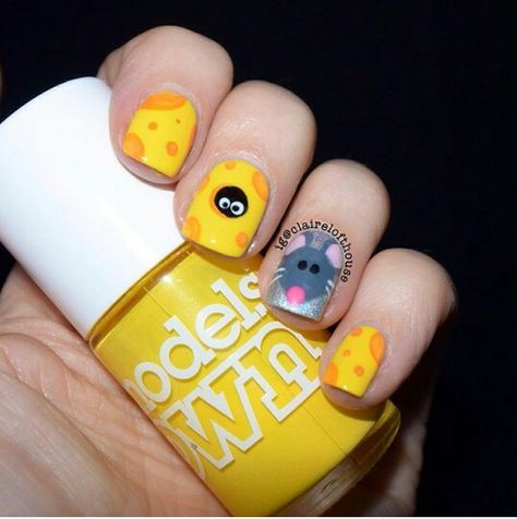 Mouse And Cheese, Cheese Art, Really Cute Nails, Birthday Nails, Easy Nail Art, Mani Pedi, Nails Art, Diy Nails, Fun Desserts