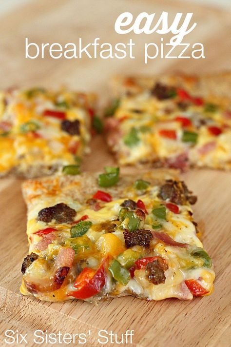 Easy Breakfast Pizza Easy Breakfast Pizza, Healthy High Protein Breakfast, Breakfast Pizza Recipe, Easy Brunch Recipes, Six Sisters Stuff, Six Sisters, High Protein Breakfast, Easy Brunch, Breakfast Pizza