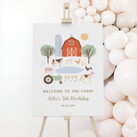 Farm Party Signs, Farm Theme Birthday, Farm Animals Birthday Party, Farm Themed Birthday Party, Birthday Welcome Sign, Party Welcome Sign, Barnyard Birthday, Farm Animal Birthday, Animals Birthday