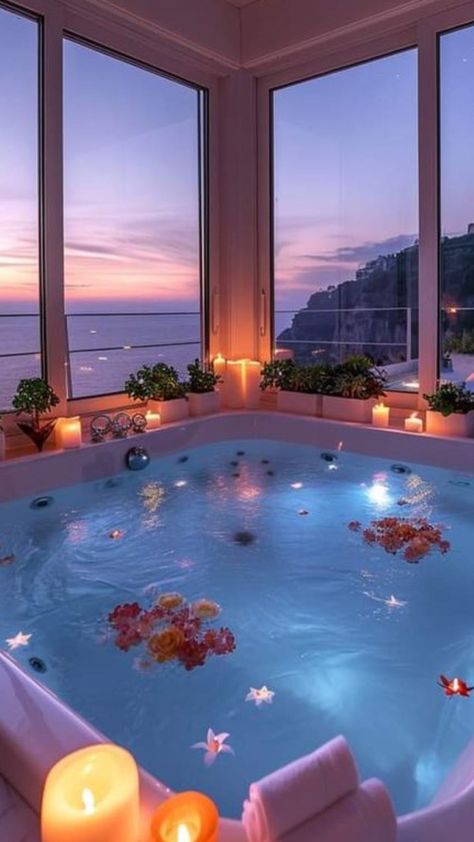 Jacuzzi Bathroom, Jacuzzi Room, Big Bathtub, Indoor Jacuzzi, Book Flights, Bathroom Decor Luxury, Jacuzzi Outdoor, Dream Life House, Dream Apartment Decor