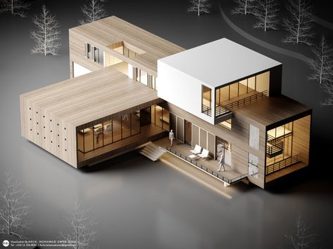 CGI - PRIVATE HOUSE on Behance 1floor House Design Simple, Open Concept Architecture, Mass Model Architecture, Cube House Design, House Model Architecture, Modern House Model, Model House Design, Mass Model, Maquette Architecture