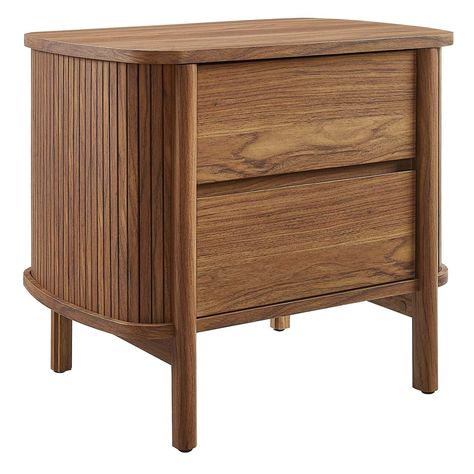 PRICES MAY VARY. MID-CENTURY MODERN ELEGANCE - The Cadence 2-Drawer Nightstand features rounded corners, fluted details, and a sleek profile, making it a stylish bedside table for any bedroom DURABLE END TABLE - Crafted from rubberwood, particleboard, and MDF with a wood grain laminate, this nightstand with drawers is built to last and seamlessly blends with any decor, functioning well in a bedroom or as an elegant boho side table in other living spaces FUNCTIONAL DESIGN - Equipped with two full Oval Bedside Table, Fluted Nightstand, Boho Nightstand, Boho Side Table, Storage Nightstand, Bedroom Revamp, Small Accent Tables, Bedroom Redesign, Walnut Nightstand