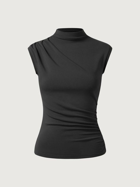 Modest Top, Fitted Tank Top, Modest Tops, Cute Tank Tops, Fashion Project, Mock Neck Top, Asymmetrical Tops, Fashion Design Clothes, Business Outfits