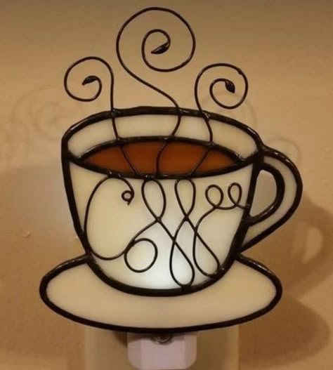 Stained Glass Coffee Cup, Small Stained Glass Projects, Glass Trinkets, Stainglass Ideas, May Craft, Stained Glass Templates, Cup Ornaments, Craft Group Ideas, Stained Glass Bevels