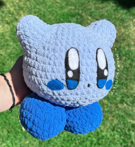 Kirby Plush Sewing Pattern, Crochet Anime Plushies, Blue Crochet Plushies, Blue Crochet Pattern, Kirby Crochet Pattern Free, Jumbo Crochet Plushies, Big Crochet Plushies, Giant Crochet Plushies, Blue Crochet Ideas