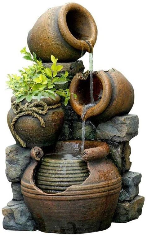 20 FUN GARDEN PROJECTS TO DO IN LOCKDOWN | Slick Garden Water Fountain Ideas, Fun Garden Projects, Diy Solar Fountain, Concrete Fountains, Fountain Ideas, Taman Air, Diy Water Fountain, Garden Water Fountains, Indoor Water Fountains