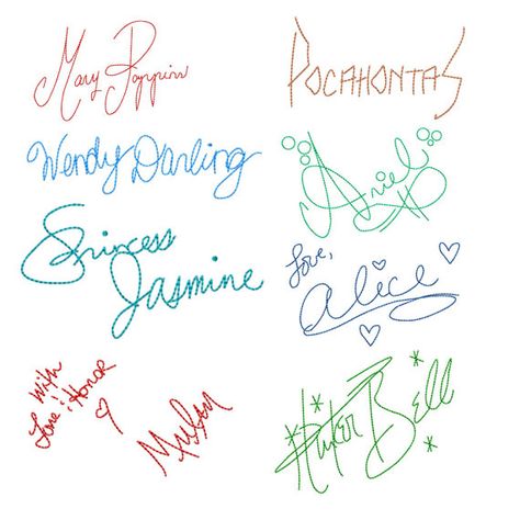 PRINCESS embroidery character autograph DESIGN by stitchtastical Disney Character Autographs, Disney Autograph Ideas, Tangled Funny, Character Signatures, Autograph Ideas, Cute Signature, Disney Signatures, Princess Embroidery, Disney Characters Signatures