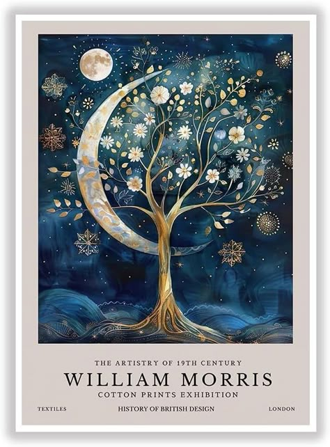 Amazon.com: Generic William Morris Print William Morris Exhibition Print William Morris Poster Vintage Wall Art Textiles Art Vintage Poster Moon and Stars on the Wall Art Posters(12x16inchs，Unframed): Posters & Prints Whimsical Decor Diy, Butterfly Poster Vintage, Therian Room, William Morris Interior, Moon Journaling, Celestial Illustration, Celestial Christmas, Celestial Home Decor, Dark Boho Bedroom