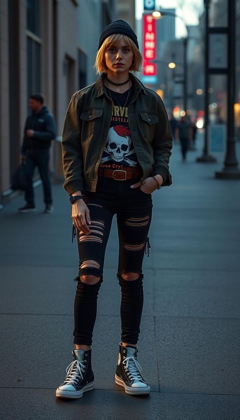 Girl Punk Outfits, Casual Punk Outfits, Modern Punk Fashion, Punk Girl Outfits, Punk Outfit Ideas, Sakura Fashion, Jay Fashion, Eva Core, Character Design Clothing