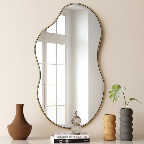 Asymmetrical Wavy Antique Accent Wall Mirror - On Sale - Bed Bath & Beyond - 41015888 Mirrors For Living Room, Curvy Mirror, Oval Mirror Bathroom, Japandi Bedroom, Asymmetrical Mirror, Mirror For Wall, Wavy Mirror, Mirror Design Wall, Living Room Mirrors