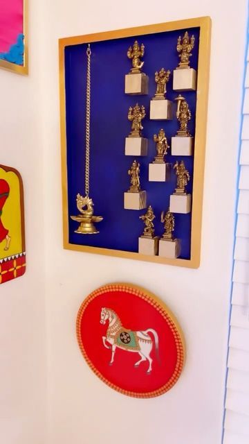 Indian Wall Decor, Brass Idols, Indian Room Decor, Gold Shades, Antique Wall Decor, India Home Decor, Instagram Creator, Temple Design For Home, Indian Handicrafts