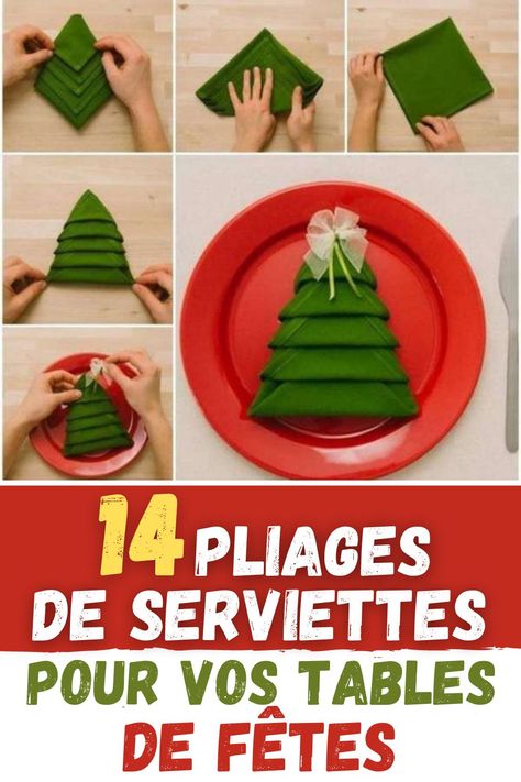 DIY : 14 pliages de serviettes beaux et faciles Noel Diy, Christmas Dinner, Christmas Table, Diy Crochet, Christmas Food, Origami, Napkins, Sugar Cookie, Christmas Decorations