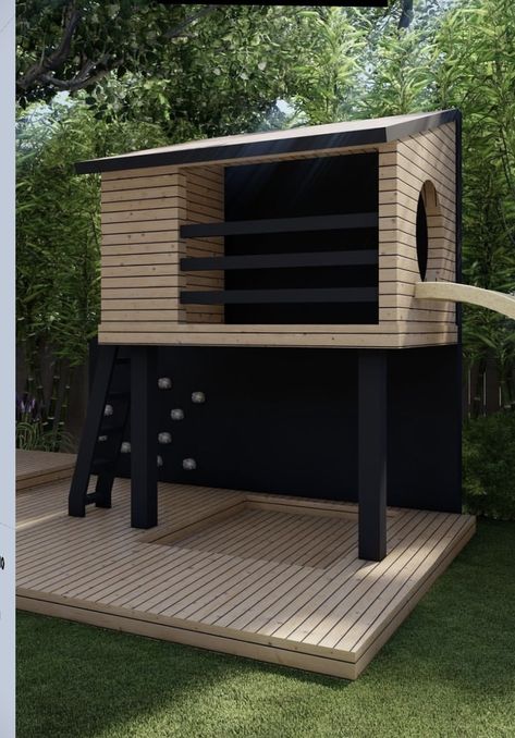 Modern Kids Playhouse, Natural Outdoor Playground, Modern Playhouse, Building A Basement, Outdoor Play Space, Play Area Backyard, Tree House Kids, Diy Playground, Kids Outdoor Play