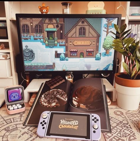 Brown Gaming Aesthetic, Nintendo Switch Animal Crossing Edition, Cozy Switch Games, Cozy Switch, Cozy Gamer, Relaxing Game, Cozy Games, Cozy Gaming, Gamer Setup