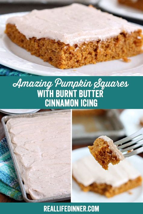 Burnt Butter, Pumpkin Squares, Cinnamon Icing, Cinnamon Pumpkin, Butter Cinnamon, Butter Frosting, Cake Bars, Pumpkin Flavor, Pumpkin Recipes