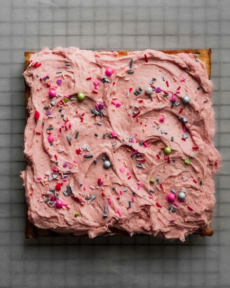 Sourdough Sprinkle Snack Cake • Cook Til Delicious Just Wanted To Say Hi, Ermine Frosting, Cake Snack, One Layer Cakes, Buttermilk Cake, Cake Base, Cheesecake Mousse, Strawberry Powder, Sourdough Discard