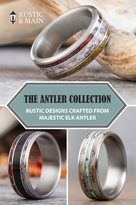 the-antler-ring-collection Elk Antler Wedding Band, Long White Wedding Dress, Antler Rings, Antler Wedding Rings, Antler Wedding Band, Barrel Wedding, Rustic Wedding Bands, Antler Wedding, Silicone Wedding Band