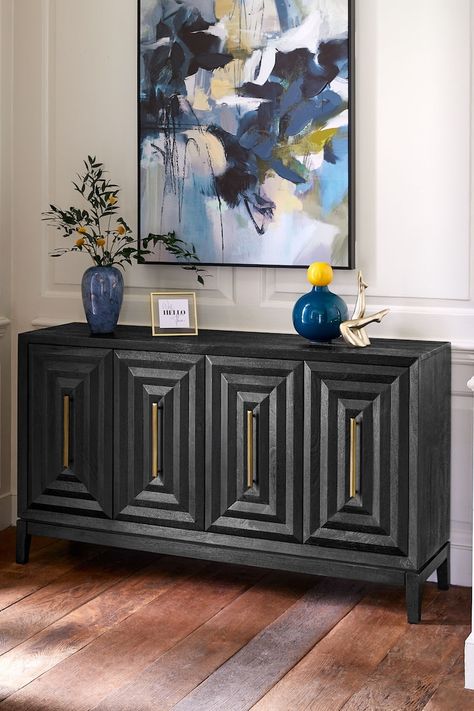 Black Sideboard Living Room, Sideboard Living Room, Sideboard Gold, Black Sideboard, Large Sideboard, Carved Doors, Metal Work, Mango Wood, Next Uk