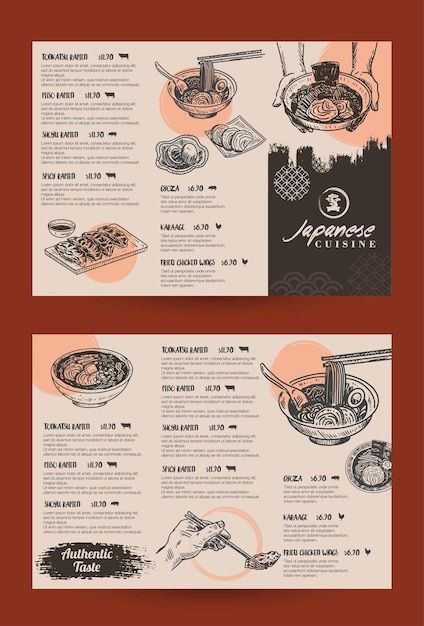 Premium Vector | Food sketch Japanese menu template Ramen and gyoza Vector Retro Menu Design Layout, Menu Design Japanese Style, Trifold Menu Design Layout, Folded Menu Design, Illustrated Menu Design, Japanese Restaurant Poster, Thai Restaurant Branding, Japanese Menu Design Layout, Japan Menu Design