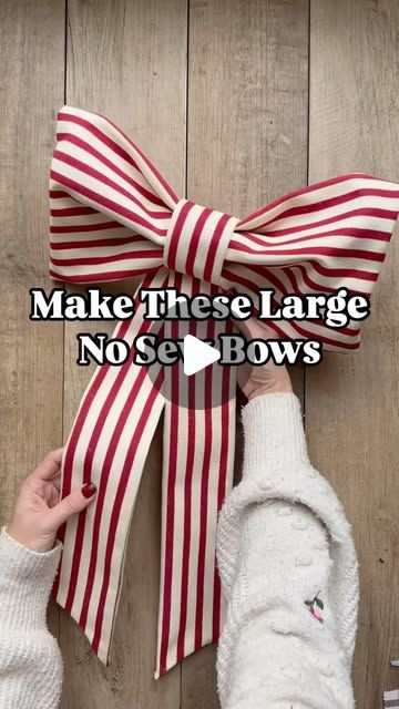 Melanie Lissack Interiors on Instagram: "How to make a large fabric bow to hang on your wreath, fireplace or door this Christmas WITHOUT sewing! 🎀  If you want some big and beautiful bows this Christmas but you need them fast, this is the DIY for you! I use hot glue throughout this craft instead of sewing which makes it much quicker and easier.   You’ll need three pieces of fabric roughly the following sizes: 50 x 45 cm 27 x 10 cm 110 x 23 cm  I used a really thick upholstery fabric with a waxy back, but if your fabric is thinner, add some wadding to the inside (my friend also told me you can use a fabric thickener spray), but you’ll want to use a fabric that won’t lose its shape.   I’ve tried to make this reel as simple as possible to follow but I know it also feels a bit complex in part Diy Fabric Ribbon Bow, How To Tie Large Bows With Ribbon, Diy Fabric Bows No Sew, Making A Bow Out Of Ribbon, How To Make A Large Bow, How To Make A Large Bow With Ribbon, Bow Garland Diy, Diy Christmas Picks, Big Bows Diy