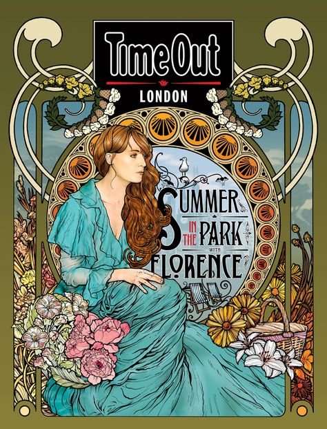 Time Out London - Florence + the Machine Cover Art on Behance Summer In The Park, Florence And The Machine, Alphonse Mucha Art, Mucha Art, Poster Inspiration, Florence Welch, Florence The Machines, Tour Posters, Alphonse Mucha