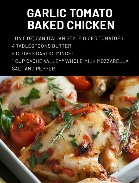 Tomato Baked Chicken, Italian Tomato Sauce, Chicken Garlic, Baked Tomatoes, Chicken Tenderloins, Yummy Chicken Recipes, Delicious Chicken, Cooking Instructions, Dessert Drinks