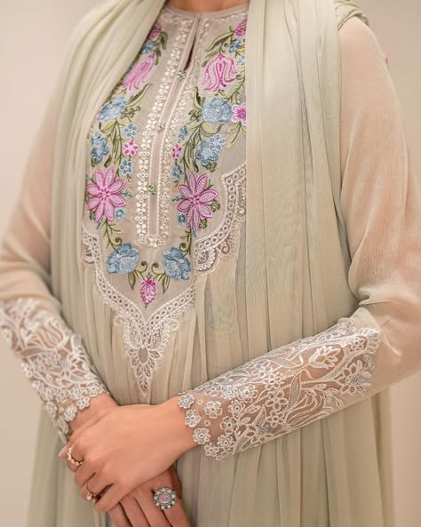 luxury pret : Embroidered chiffon / organza stiched suits . Order online : www.brandaffection.uk #pakistanifashionuk #chiffonsuitsuk #ukdesifashion #PakistaniDressesUK #londonfashion Net embroidered suits ,Embroidered chiffon suits , Chiffon suits , sequins embellishments, trending clothes , Modern Pakistani Clothing , Pakistani Fashion , Modest Pakistani Outfits , Pakistani Wedding Outfits Pakistani Designer Wear ,Modest Fashion Trends , Pakistani Dress Boutique , Desi Fashion ,Pakistan... Eid Suits, Embellished Suit, Neck Ideas, Eid Clothes, Outfit Designer, Embroidered Suits, Designer Bridal Lehenga Choli, Organza Suits, Trending Clothes